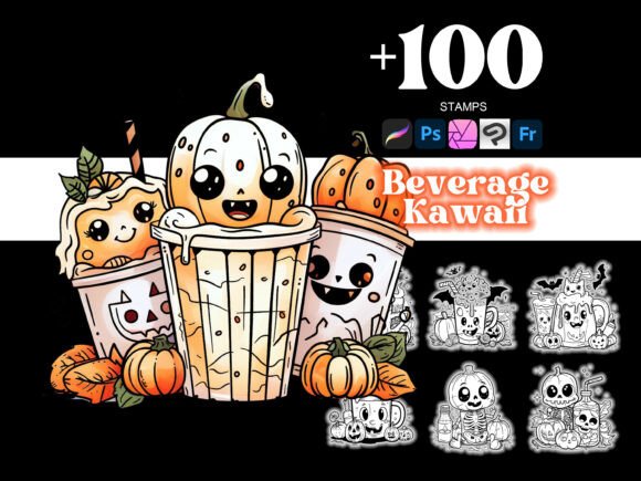 100 Beverage Halloween Procreate Brushes for iPad