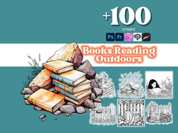100 Books Reading Outdoors: Digital Design Assets