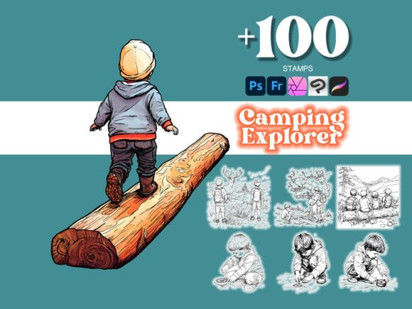100 Camping Explorer Kids Photoshop Brushes