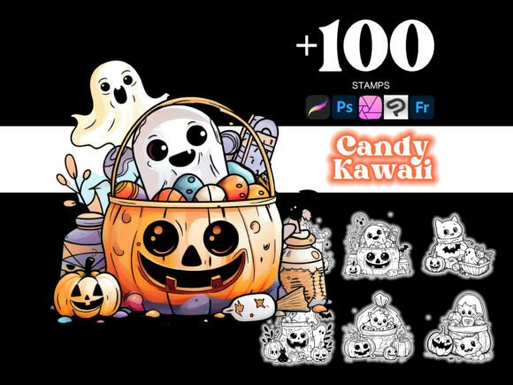 100 Candy Halloween Procreate: Elevating Digital Illustrations with Kawaii Aesthetics
