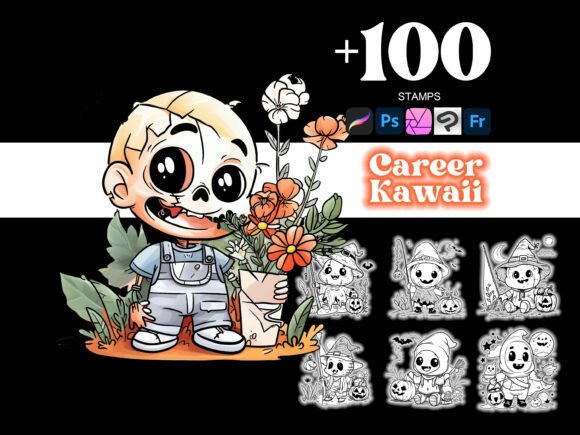100 Career Halloween Procreate: Enhancing Digital Illustrations with Kawaii Aesthetics