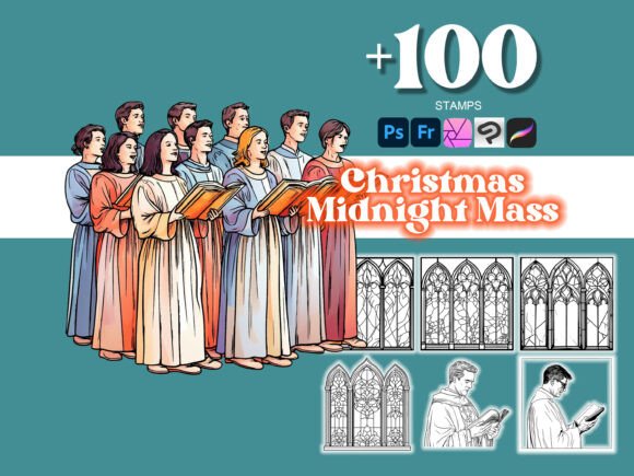 100 Christmas Midnight Mass Photoshop Brushes