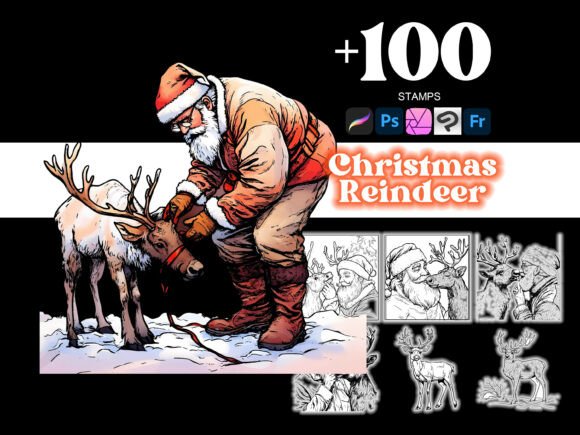 100 Christmas Reindeer Procreate: Integrating Realistic Assets into Holiday Design Workflows