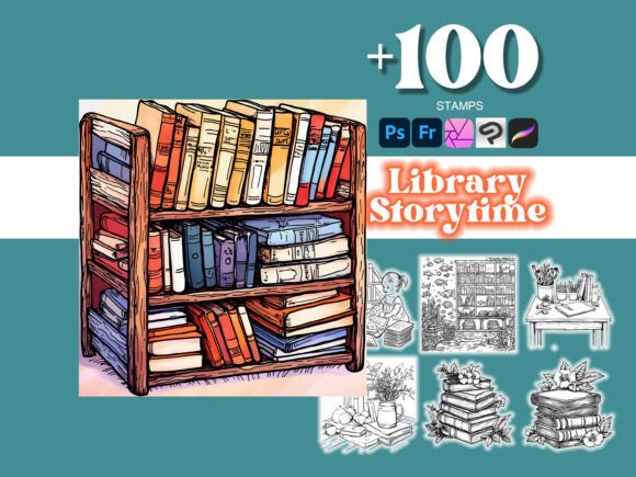 100 Library Storytime Photoshop Brushes for Creative Design