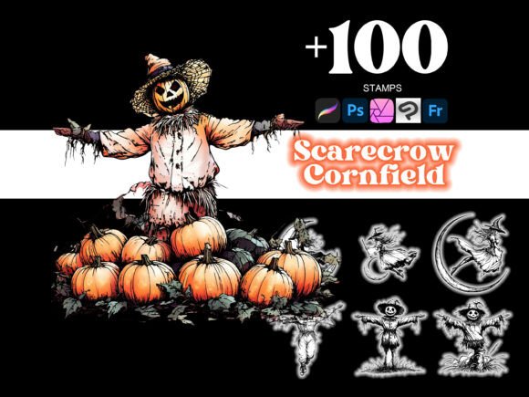 100 Scarecrow Cornfield Procreate: Realistic Brush Set
