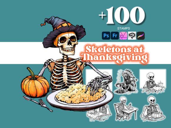 100 Thanksgiving Skeletons Photoshop: Enhancing Digital Art with Unique Design Tools