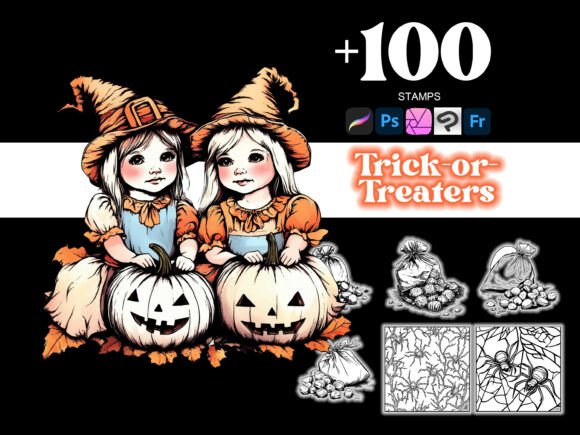 100 Trick-or-Treaters Procreate: Realistic Brush Assets
