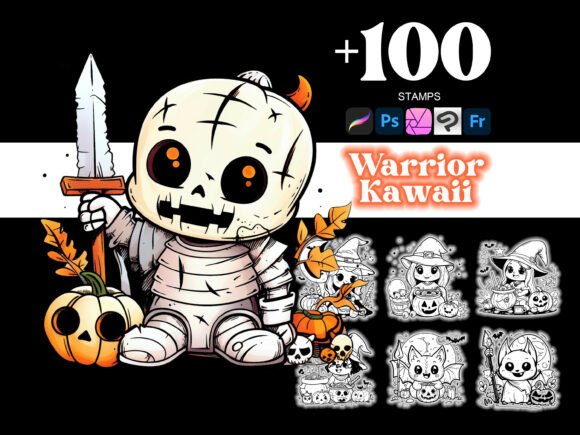100 Warrior Halloween Procreate Brushes for iPad