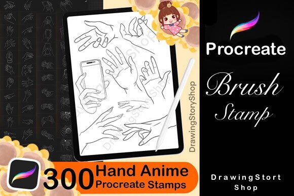 300 Procreate Anime Hand Stamps for Digital Art