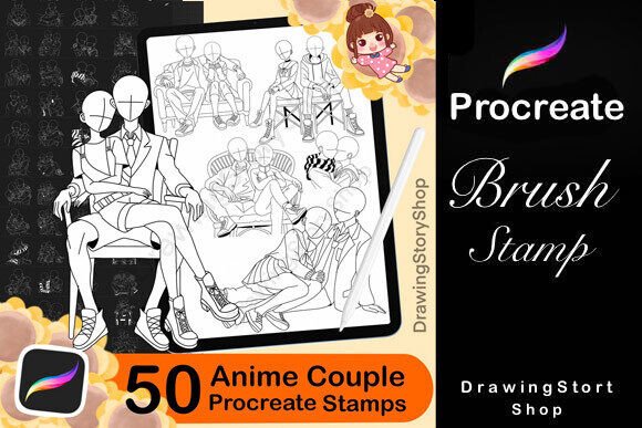 50 Procreate Anime Couple Poses Stamps: A Practical Tool for Digital Illustration