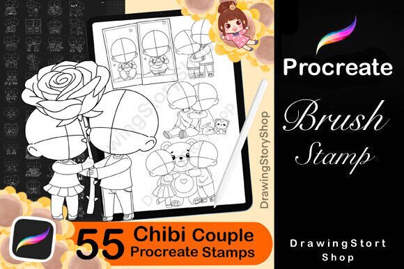55 Procreate Chibi Couple Stamps Set 6 Guide