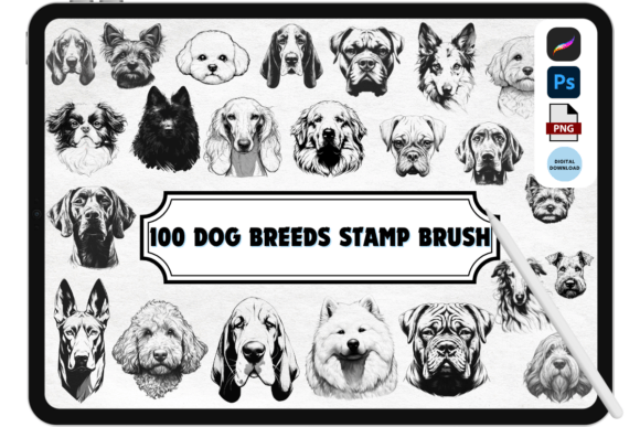 Dogs Photoshop Procreate Brush Clipart: Enhancing Digital Illustrations with Breed-Specific Stamps