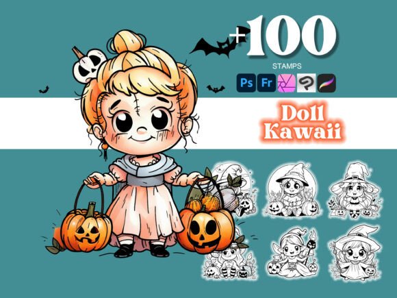 Elevate Seasonal Design Workflows with the 100 Doll Halloween Photoshop Collection