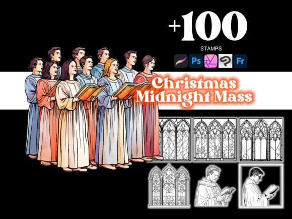 Elevating Digital Illustration with 100 Christmas Midnight Mass Procreate Assets