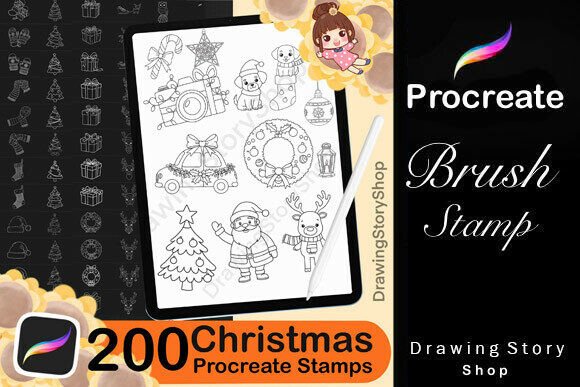 Elevating Holiday Design Workflows with the 200 Procreate Christmas Stamps Set 1