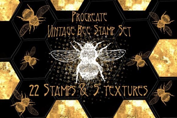 Vintage Bee Procreate Stamp Set for Digital Art